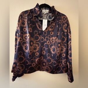 Never A Wallflower Women's Patterned Blouse - Navy and Copper